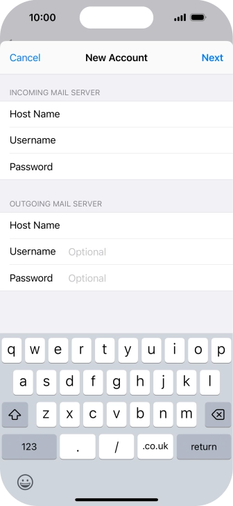 Press Username and key in the username for your email account. Please note that if you're using Vodafone's outgoing server, leave the username field empty.