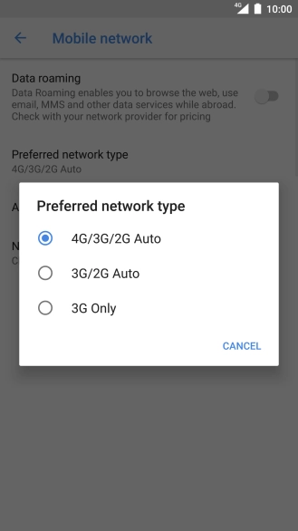 Press the required network mode.