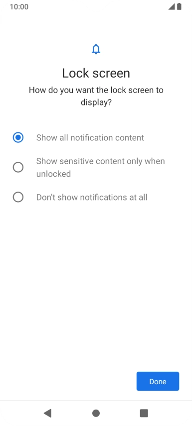 Press the required setting.