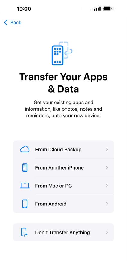 Press Don't Transfer Anything and follow the instructions on the screen to finish the activation.