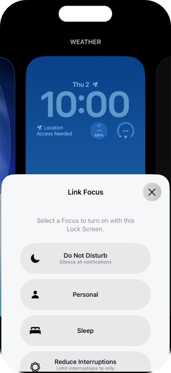 Press the required focus mode.