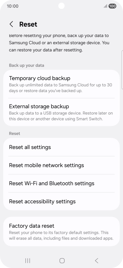 Press Factory data reset.