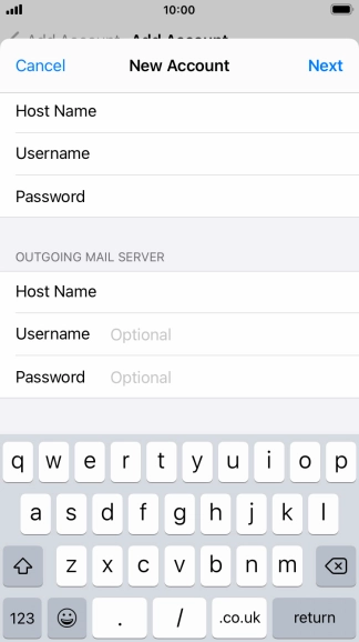 Press Username and key in the username for your email account. Please note that if you're using Vodafone's outgoing server, leave the username field empty. Press Username and key in the username for your email account. Please note that if you're using Vodafone's outgoing server, leave the username field empty.