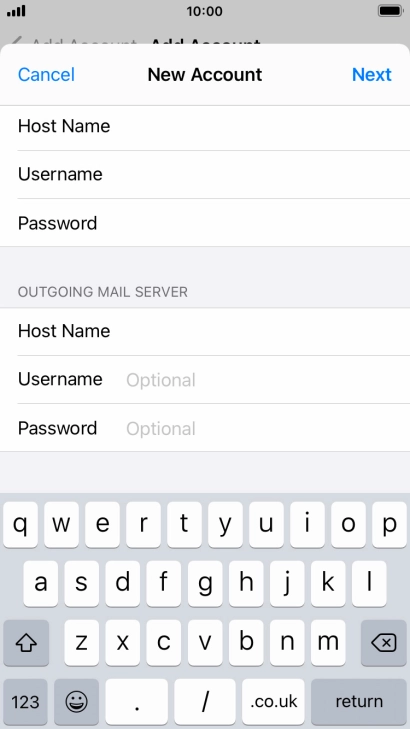 Press Username and key in the username for your email account. Please note that if you're using Vodafone's outgoing server, leave the username field empty. Press Username and key in the username for your email account. Please note that if you're using Vodafone's outgoing server, leave the username field empty.