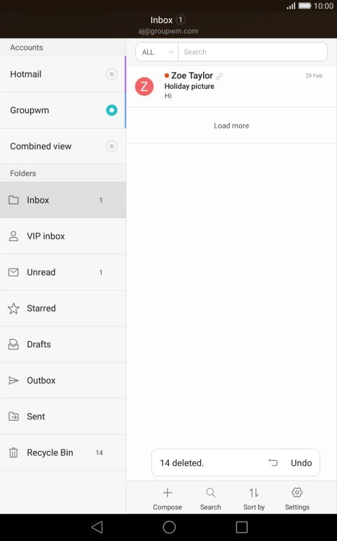 Press the required email account.