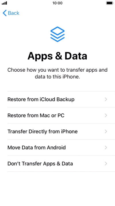 You can restore content from an iCloud backup when your phone is activated for the first time and after a factory reset. When this screen is displayed, your phone is ready to restore content from an iCloud backup.