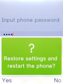 Press the Left selection key to confirm. Wait a moment while the factory default settings are restored. 
Follow the instructions on the screen to set up your phone and prepare it for use.