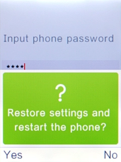 Press the Left selection key to confirm. Wait a moment while the factory default settings are restored. 
Follow the instructions on the screen to set up your phone and prepare it for use.