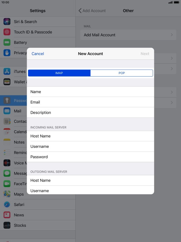 Press IMAP.