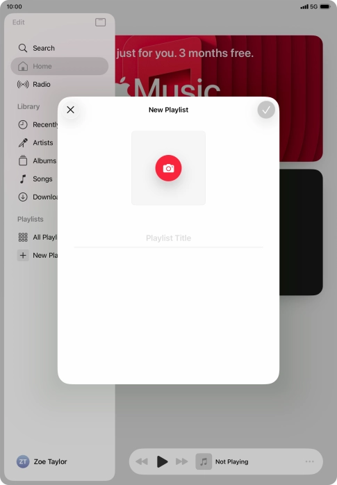 Press the text input field and key in a name for the playlist. Press the text input field and key in a name for the playlist.