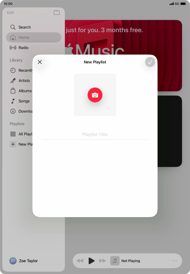 Press the text input field and key in a name for the playlist. Press the text input field and key in a name for the playlist.