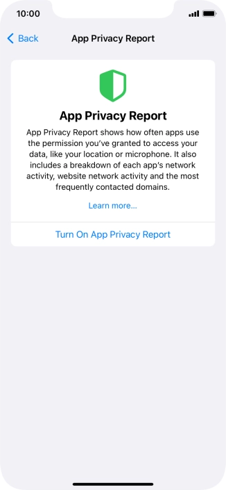 Press Turn On App Privacy Report to turn on the function.