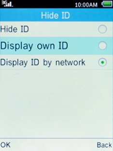 Select Display own ID and press the Left selection key to turn on the function.