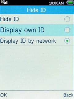 Select Display own ID and press the Left selection key to turn on the function.