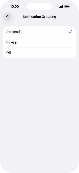 Press the required setting.