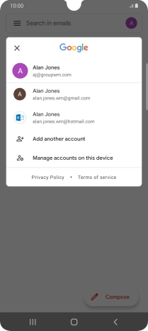 Press the required email account. Press the required email account.