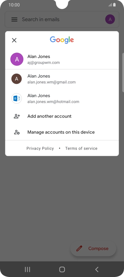 Press the required email account. Press the required email account.