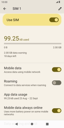 The total data usage is displayed. The total data usage is displayed.