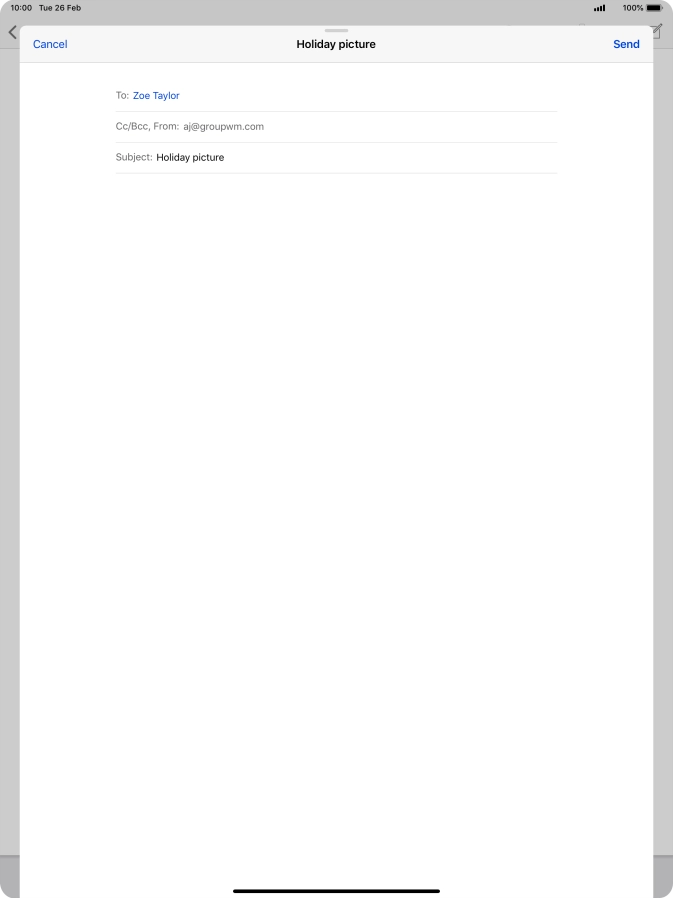 Press the text input field and write the text for your email message.