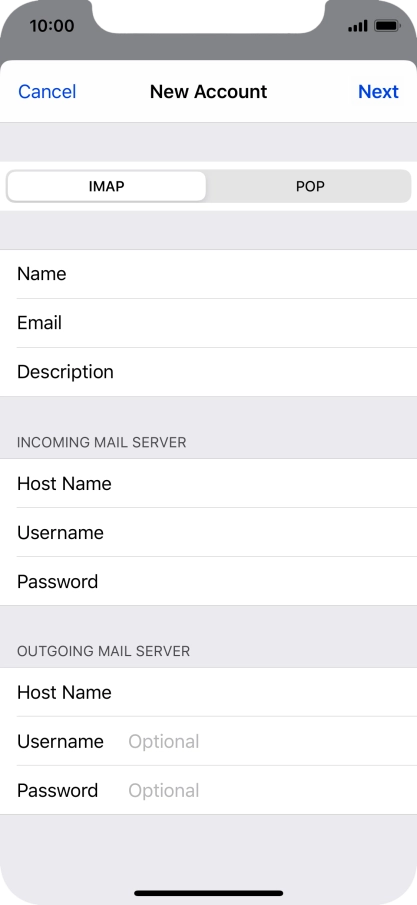 Press Username and key in the username for your email account. Please note that if you're using Vodafone's outgoing server, leave the username field empty.