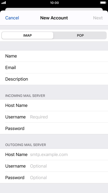 Press Username and key in the username for your email account. Press Username and key in the username for your email account.