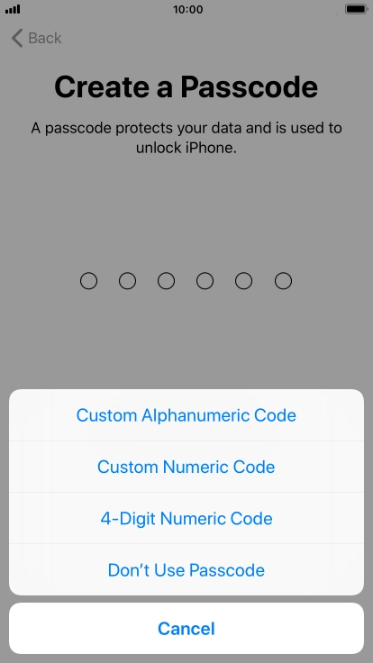 Follow the instructions on the screen to turn on use of phone lock code or press Don't Use Passcode.