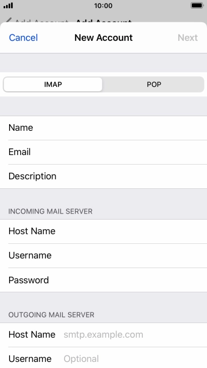 Press Host Name and key in the name or IP address of your email provider's outgoing server. Please note that if you can't send email messages when using your email provider's outgoing server, key in smtp.vodafone.net.au (Vodafone's outgoing server).