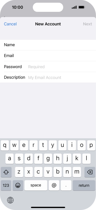 Press Password and key in the password for your email account. Press Password and key in the password for your email account.