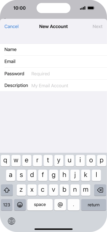 Press Password and key in the password for your email account. Press Password and key in the password for your email account.