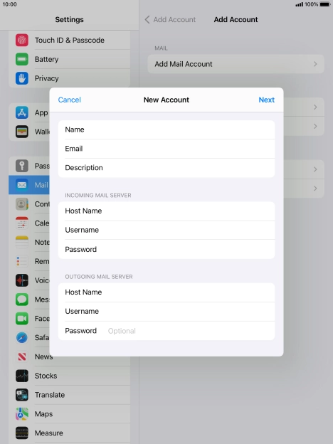 Press Password and key in the password for your email account. Please note that if you're using Vodafone's outgoing server, leave the password field empty.