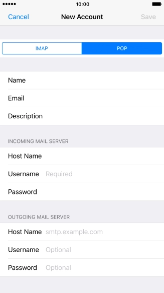 Press Username and key in the username for your email account.