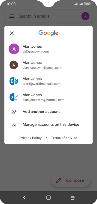 Press the required email account. Press the required email account.