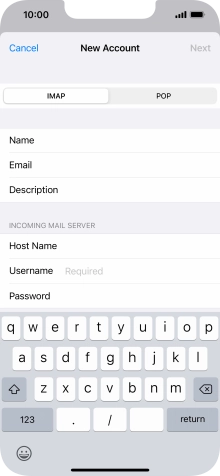 Press Username and key in the username for your email account.