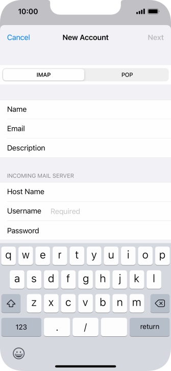 Press Username and key in the username for your email account.