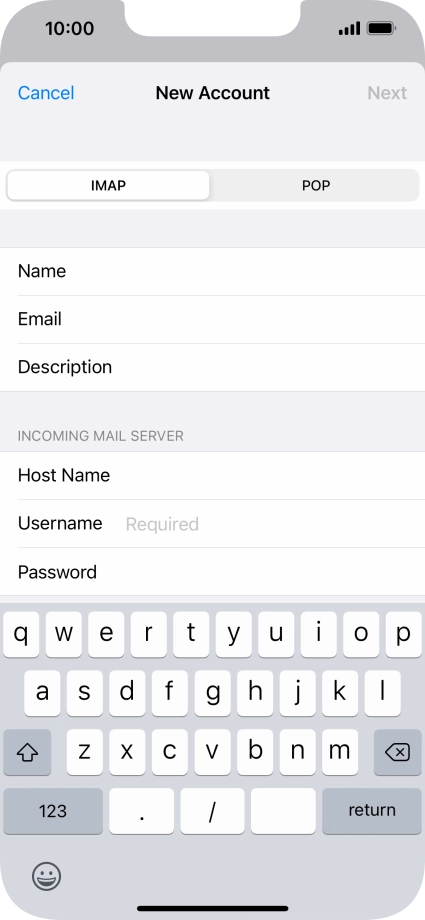 Press Username and key in the username for your email account.