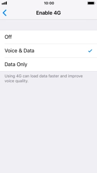 To turn off use of 4G, press Off.