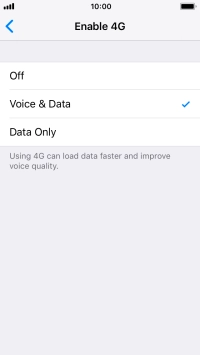 To turn off use of 4G, press Off.