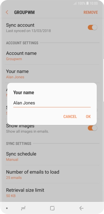 Key in the required sender name and press OK.