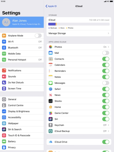 Press iCloud Backup.