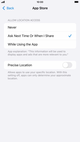 Press the required setting to turn the function on or off.