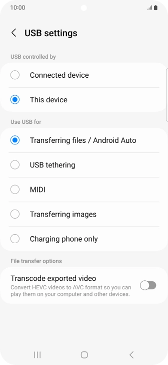 Press Transferring files / Android Auto. Press Transferring files / Android Auto.