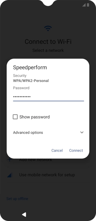 Key in the password for the Wi-Fi network and press Connect. Key in the password for the Wi-Fi network and press Connect.