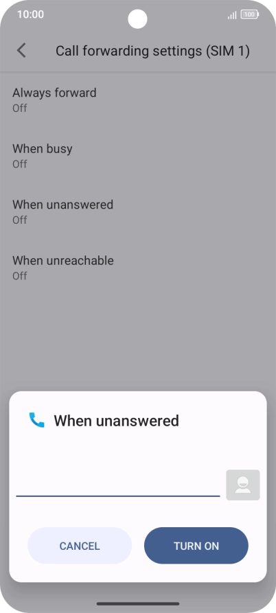 Key in (prefix) 5 (your phone number) and press TURN ON.