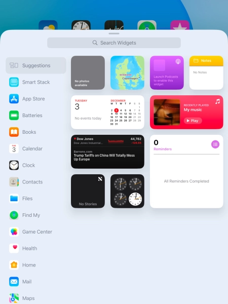 Press the required widget. Press the required widget.