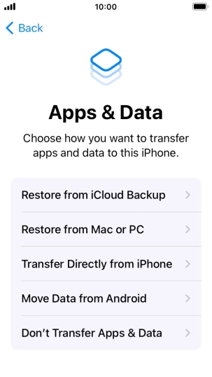 You can restore content from an iCloud backup when your phone is activated for the first time and after a factory reset. When this screen is displayed, your phone is ready to restore content from an iCloud backup.