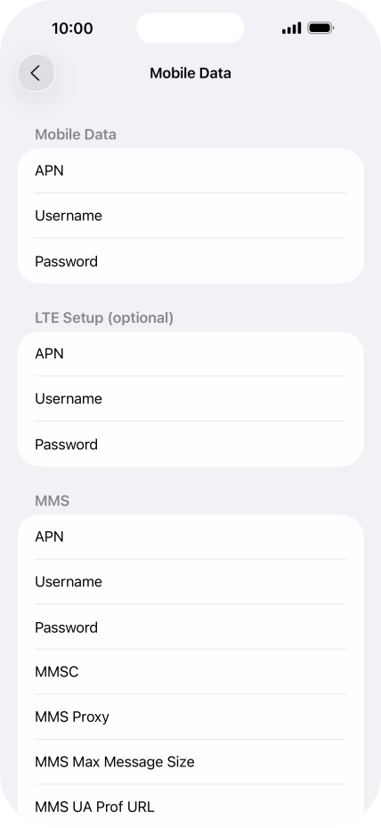 Press APN and key in live.vodafone.com.