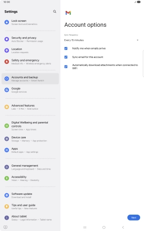 If this screen is displayed, you email account has been recognised and set up automatically. Follow the instructions on the screen to key in more information and finish setting up your tablet.