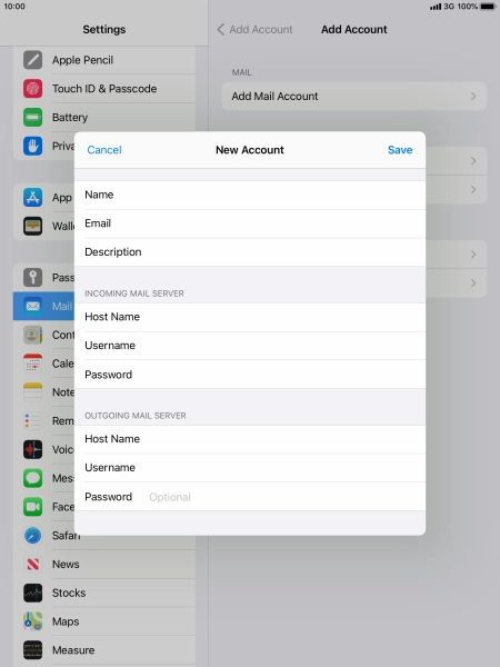 Press Password and key in the password for your email account.