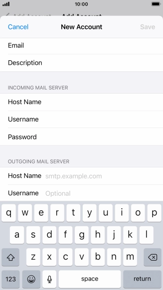Press Host Name and key in the name or IP address of your email provider's outgoing server. Please note that if you can't send email messages when using your email provider's outgoing server, key in smtp.vodafone.net.au (Vodafone's outgoing server).