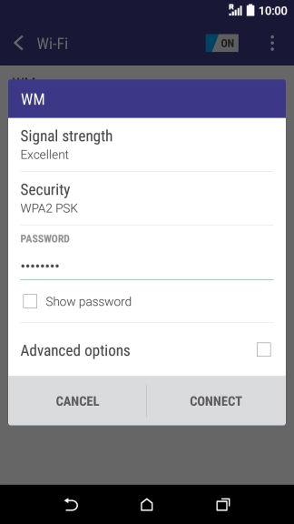 Key in the password for the Wi-Fi network and press CONNECT.